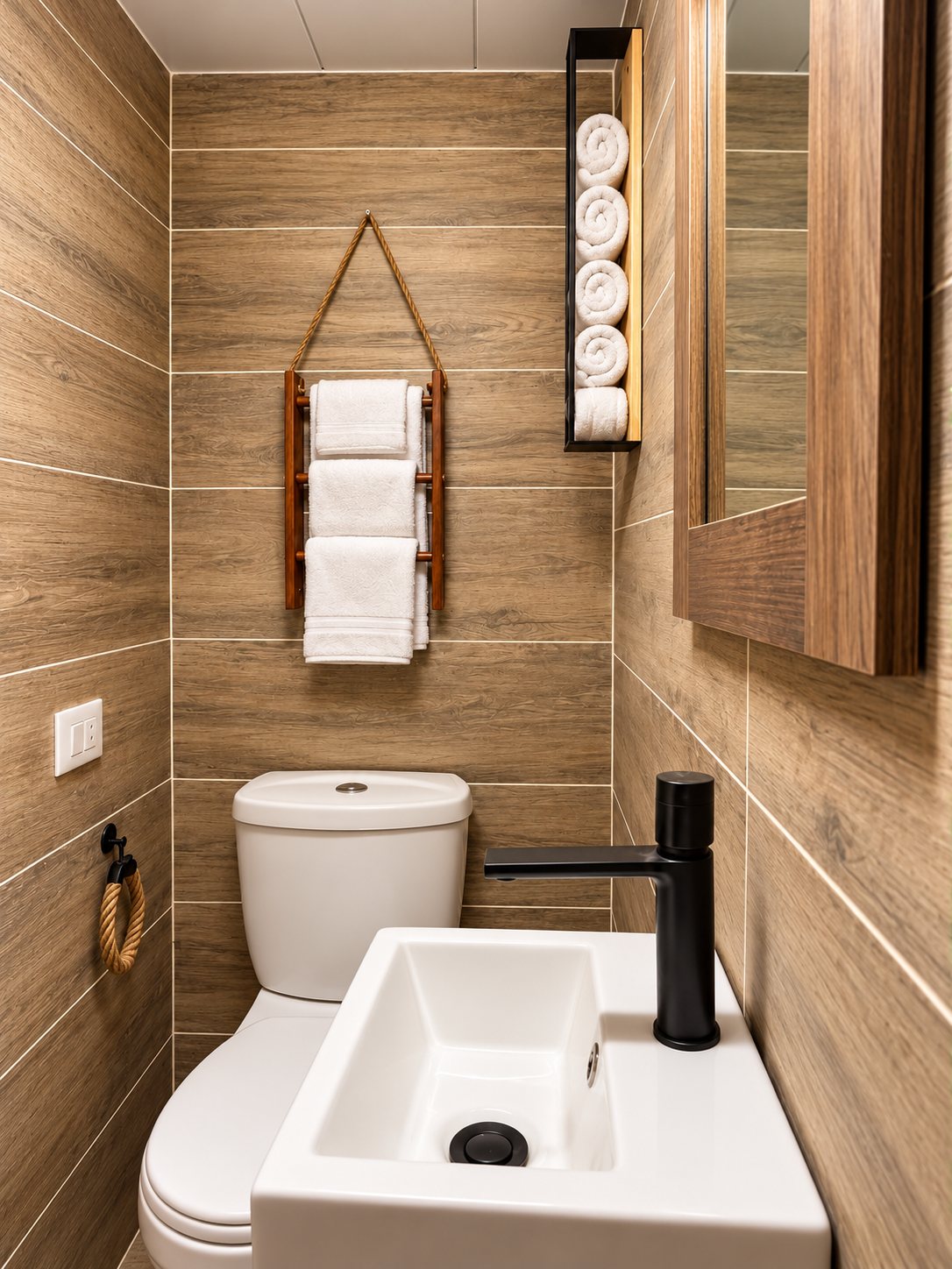 Private bathroom with pedestal sink and mirror